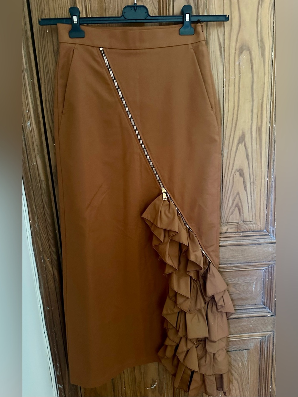 MaxMara Brown Asymmetrical Ruffle Maxi Skirt